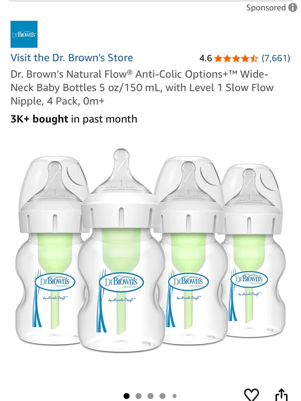 Dr. Brown's Natural Flow Wide-Neck Baby Bottles - White & Light Green (4 Pack)